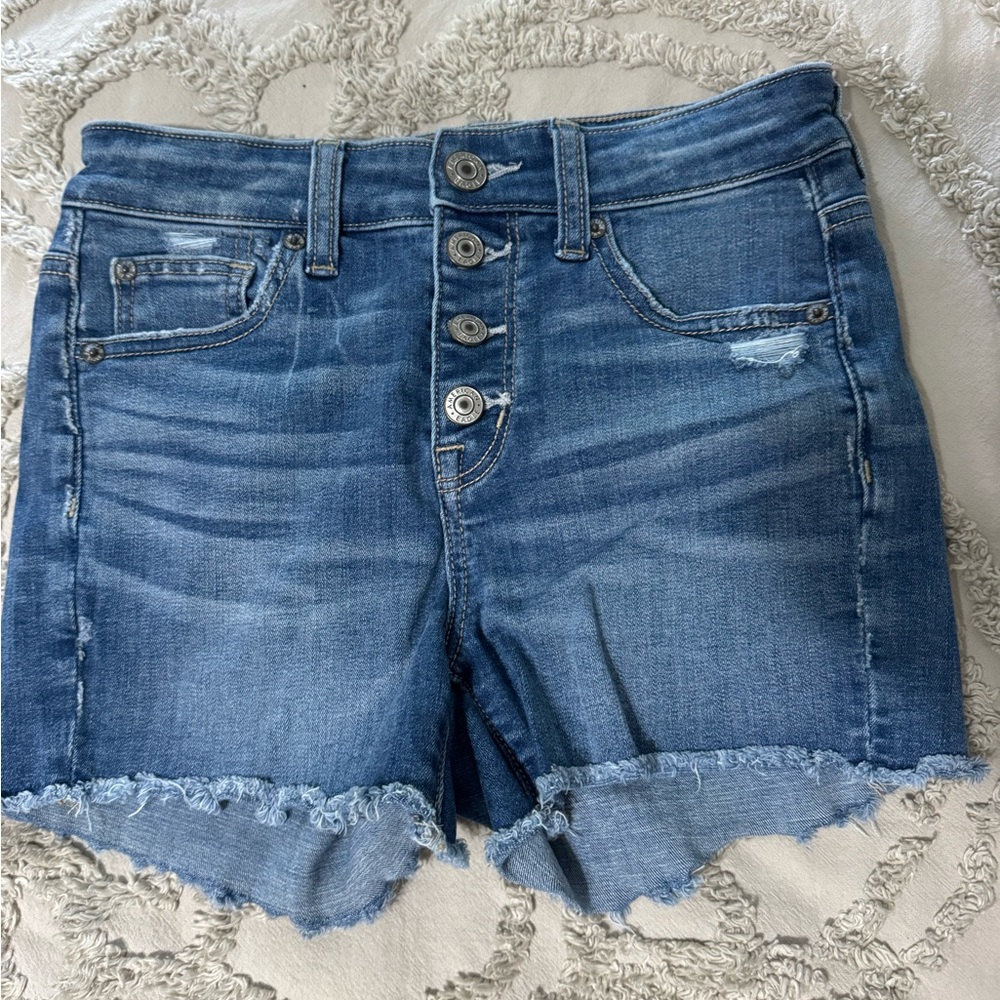 American Eagle Outfitters Blue Jean Shorts with Distressed Hem